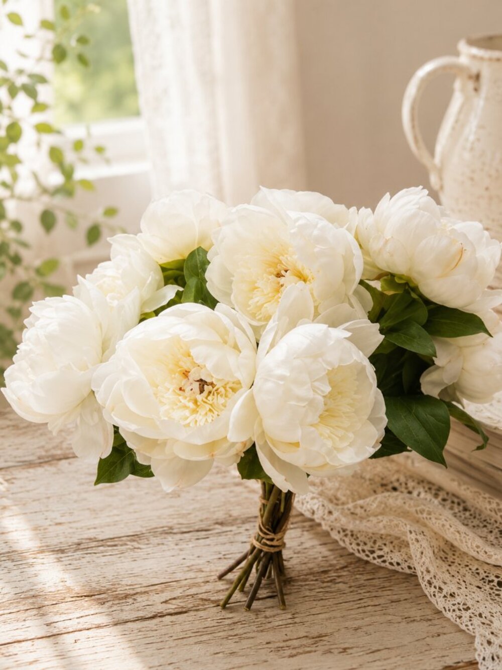 10 Life Like White Faux Peonies With Lush Layered Petals and Flexible Stems